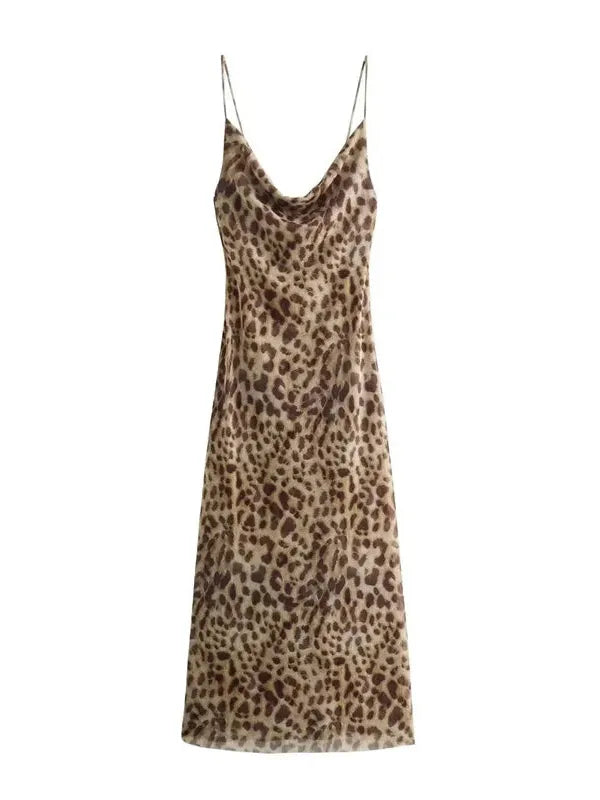 Vestido Longo de Tule Estampa Leopard