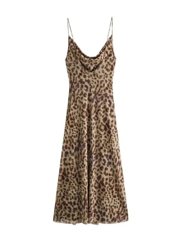 Vestido Longo de Tule Estampa Leopard